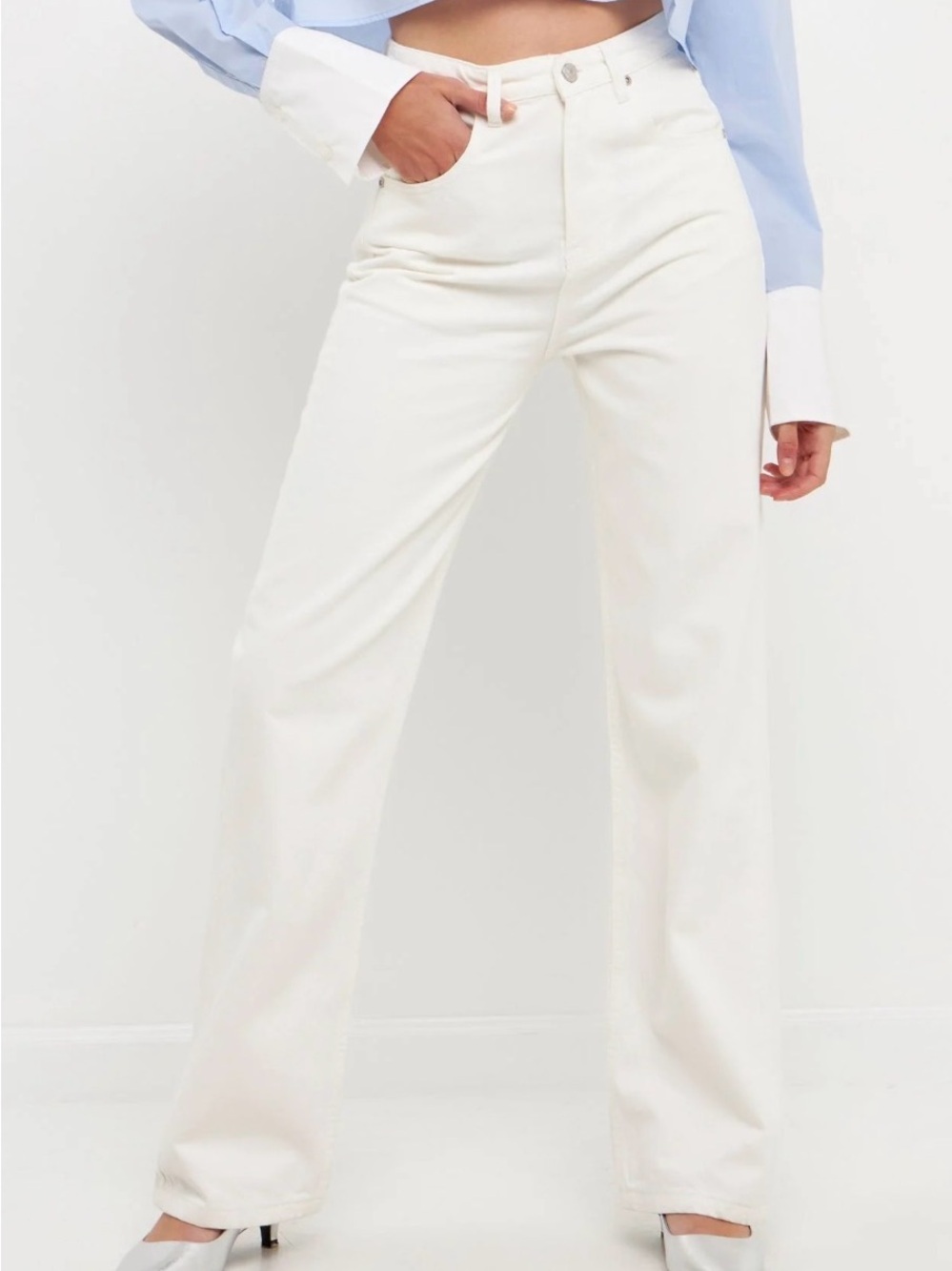 Grey Lab Wide-Leg Pants in Off-White